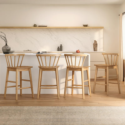 HoeuThien Barstools Set of 4, 24" Wood Element Bar Stools, Armless Farmhouse Wooden Bar Dining Chairs with Back & Footrest for Kitchen Island Cafe Pub Light Brown