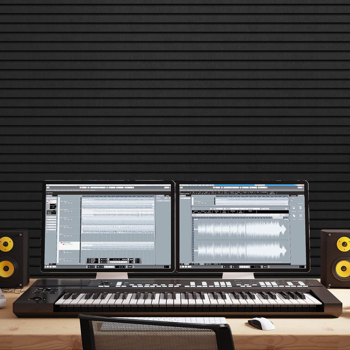 TONOR 4-Pack Bilayer Acoustic Panels Large Self-adhesive, 48” * 24” * 0.72” Adhesive Wall Panel, Large Soundproof Tiles for Echo Absorbtion, Acoustical Barrier of Polyester Fiber, Black TONOR