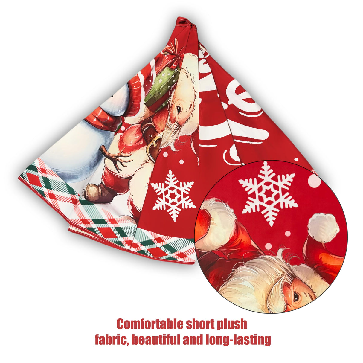 SHUXILIN Christmas Tree Skirt -48 Inches Luxury Short Plush Thick Rustic Xmas Holiday Decoration with Cute Santa Claus Xmas Tree Snowmen Snowflake Designs Mat Decoration for Merry Christmas Party SHUXILIN