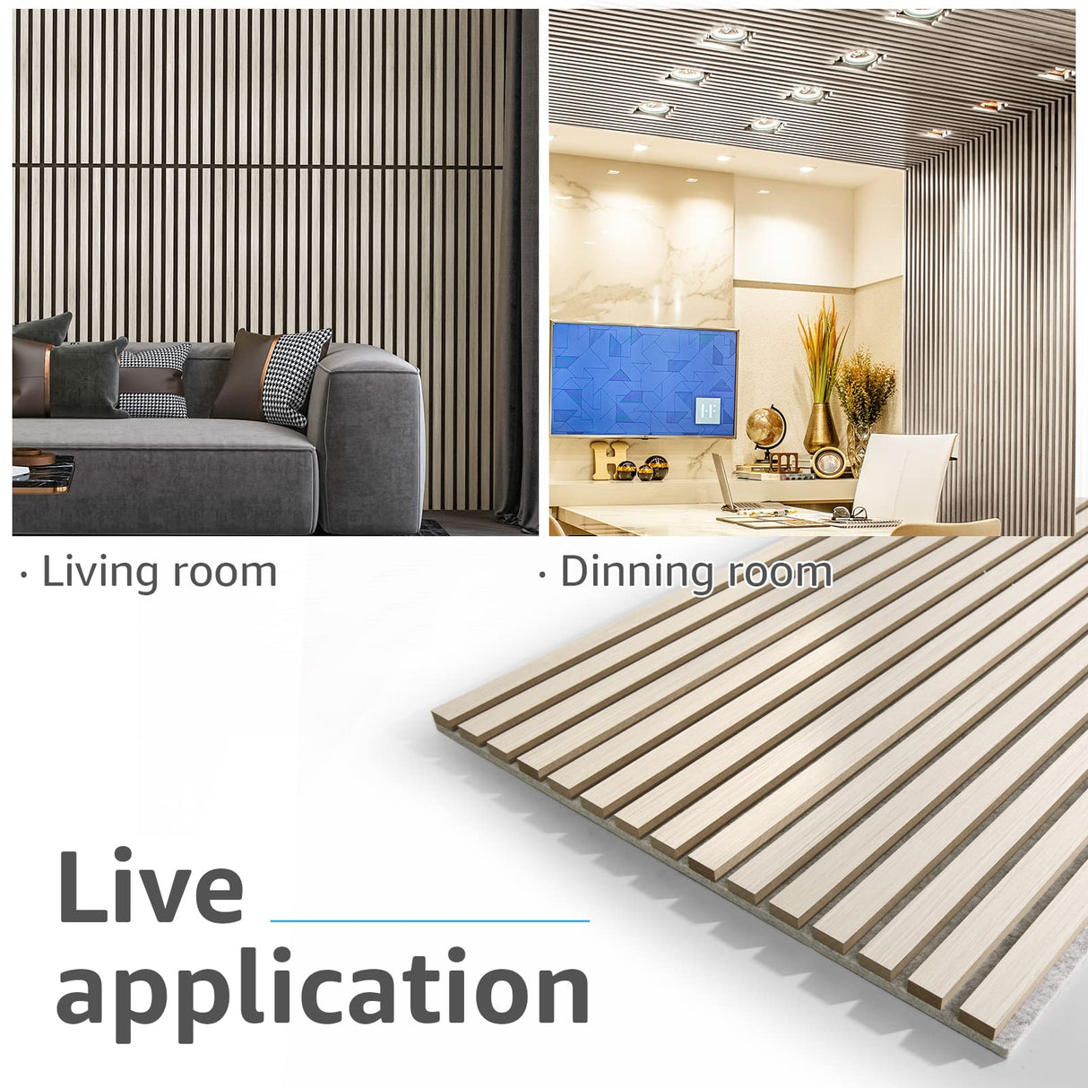 Art3d 2 Wood Slat Acoustic Panels for Wall and Ceiling - 3D Fluted Sound Absorbing Panel with Wood Finish - White Elm Art3d