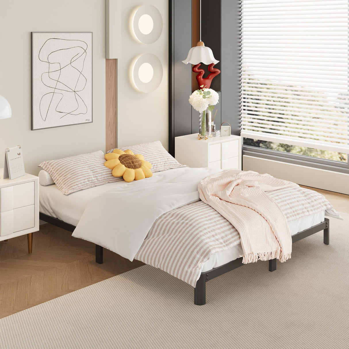 Yicensen 9 Inch King Bed Frame with Rounded Corner Legs Heavy Duty Metal King Size Platform Bed Frame No Box Spring Needed, Easy Assembly, Noise Free, Black. Yicensen