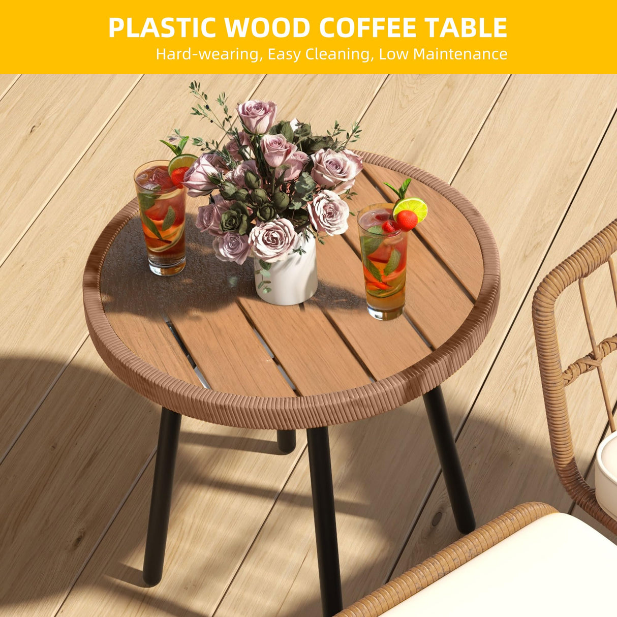 DWVO Patio Furniture Set, 5 Pieces Wicker Outdoor Patio Bistro Set with Ottomans Footrest and Side Table for Porch Balcony Yard Garden Backyard Poolside, Beige DWVO