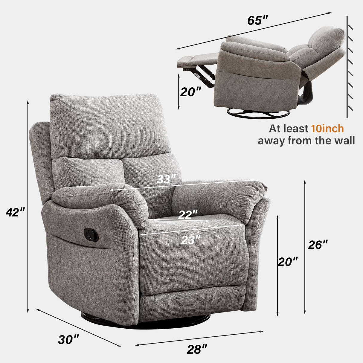 ANJ Swivel Rocker Recliner Nursery Chair, Manual Glider Rocking Recliner Chairs for Adults, Small Recliners for Small Space, 360° Swivel Lazy Boy Recliner Chairs for Living Room, rv, Silver Grey ANJ