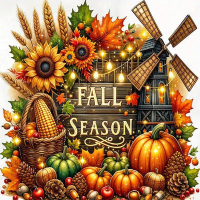 JYXSJYYD 5D DIY Fall Season Diamond Art Kits for Adults,Harvest Season Diamond Paintings Kits for Beginners,Paint by Diamonds Dot Full Drill Gem Art Crafts,Home Wall Decoration 13.8x13.8 Inches