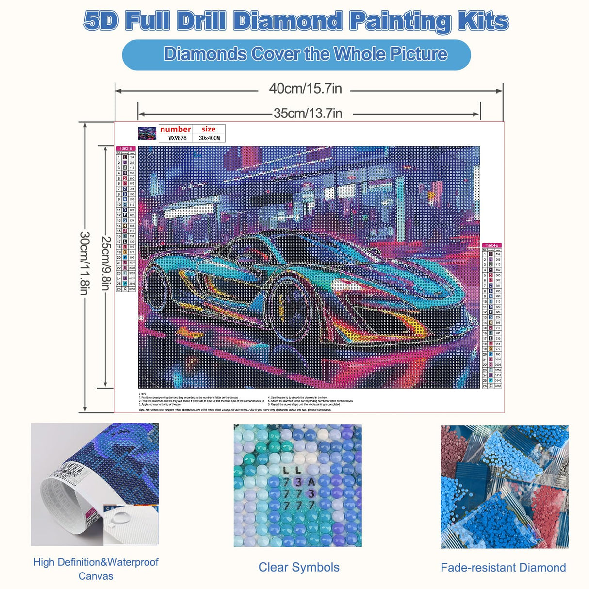 CEOVR Sports Car Diamond Art Kits for Adults, Car 5D DIY Full Drill Diamond Painting Dots Gem Art, Adult Crafts Kits Arts and Crafts, Wall Decor for Home Office 12x16inch CEOVR