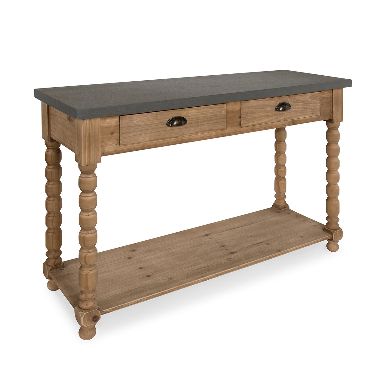 Kate and Laurel Rutledge Farmhouse Chic Two Drawer Console Table, Rustic Wood Base and Concrete Gray Top Kate and Laurel
