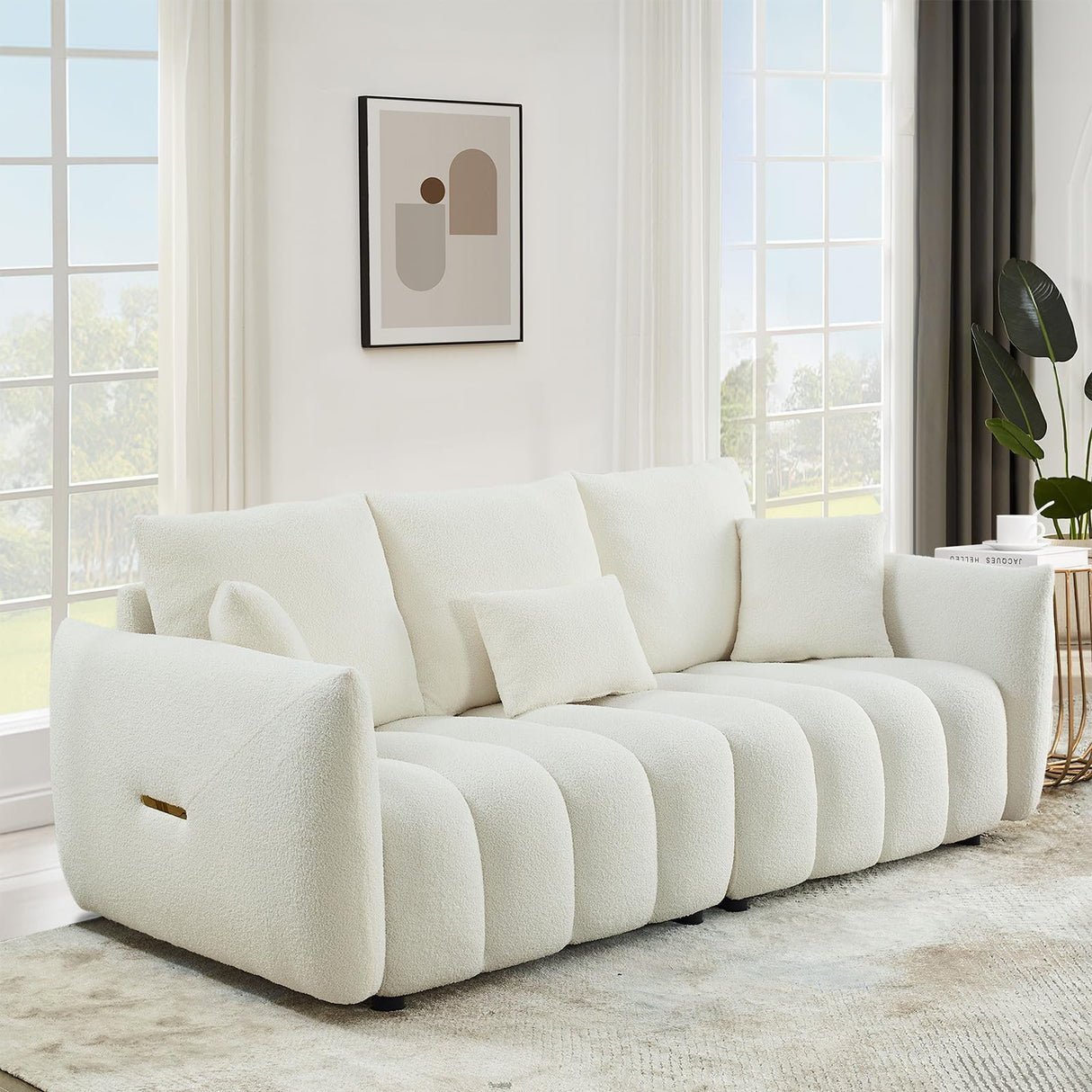 Antetek 81" Modern Sofa Couch, Comfy Deep Seat Teddy Cloud Sofa, Upholstered 3-Seater Boucle Couch, Oversized Loveseat for Living Room, Bedroom, Office, Apartment, Beige Antetek