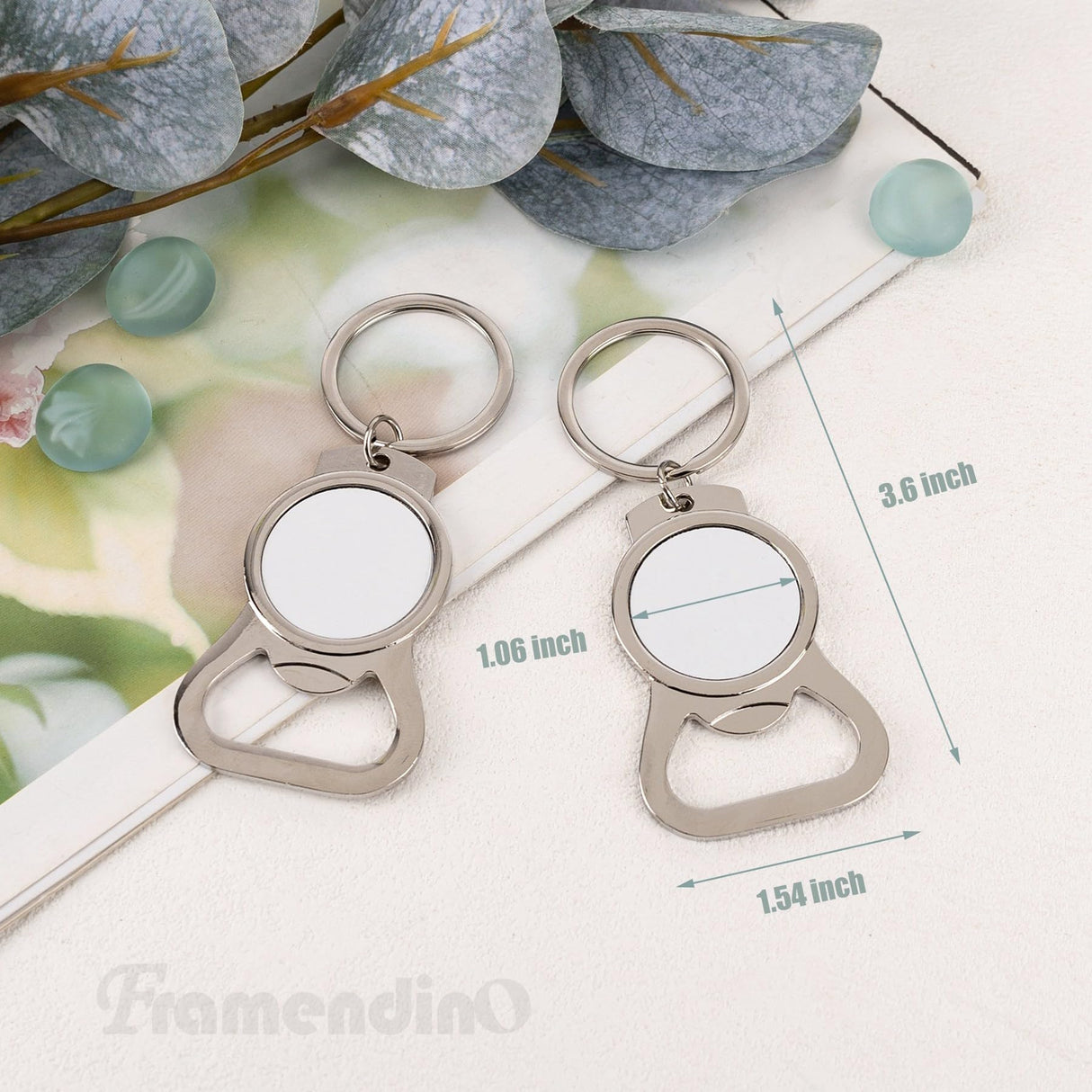 Framendino, 60 Pack Sublimation Blank Keychains Metal Bottle Opener Transfer Keychain Key Rings for DIY Personalized Photos (Round) Framendino
