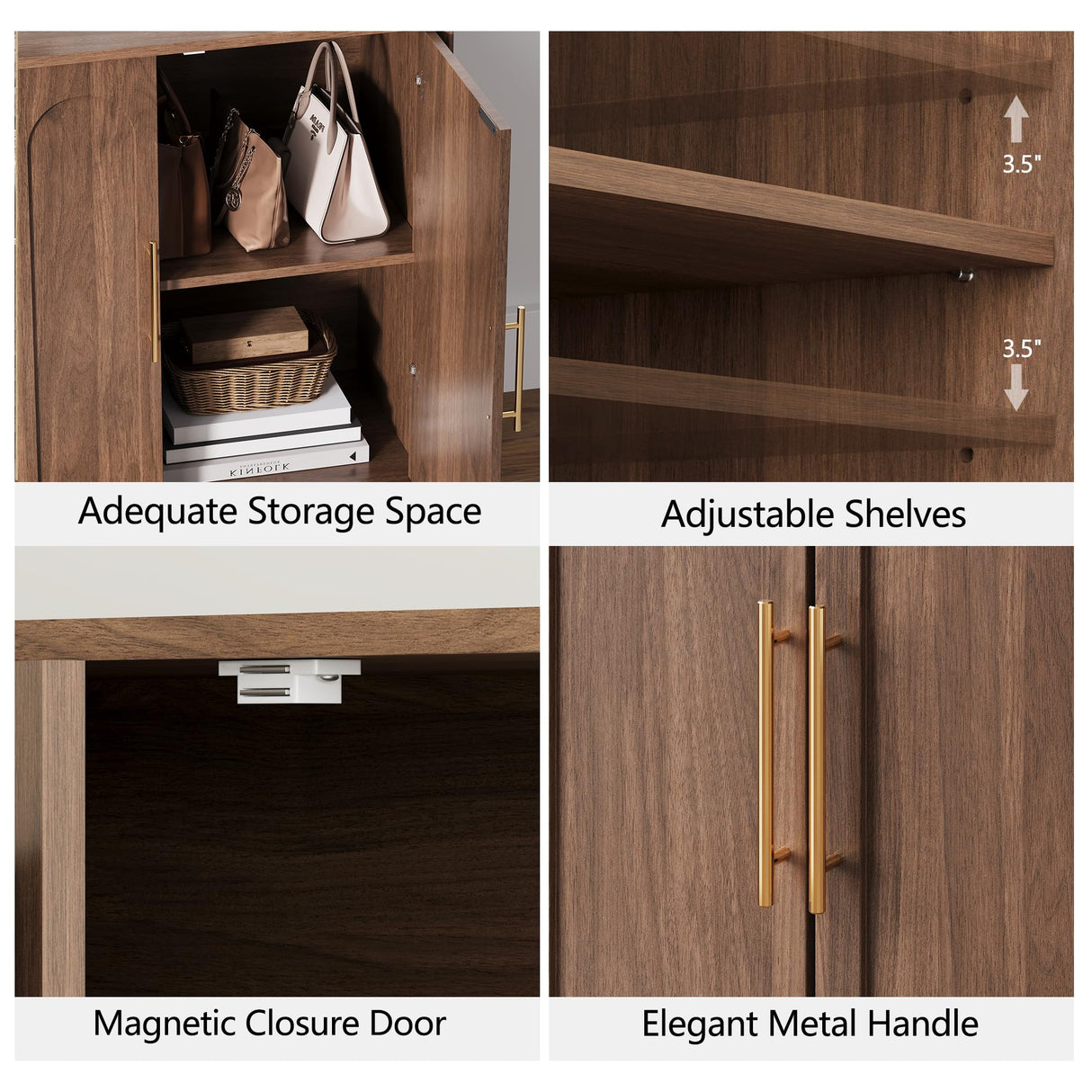 FORTUNETEC Sideboard Buffet Cabinet with Storage, Mid Century Modern Accent Cabinet with Arched Doors, Modular Media Console, Minimalist Credenza for Living Room Kitchen Dining Room Entryway, Walnut FORTUNETEC