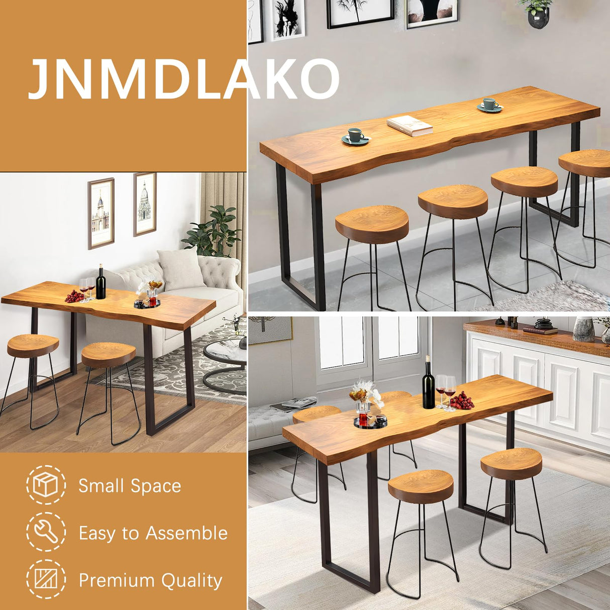 JNMDLAKO Industrial Narrow Bar Table - Solid Wood Counter Height Dining Table for Small Spaces JNMDLAKO
