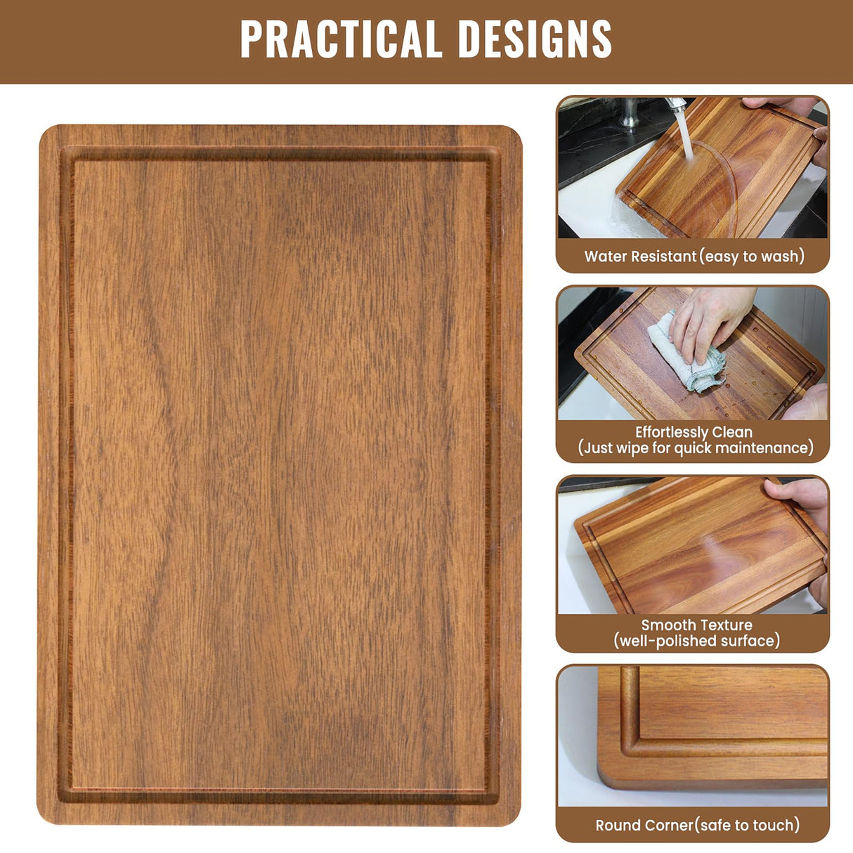 Acacia Wood Cutting Boards Set of 3 for Kitchen, Large Wooden Cutting Board with Juice Groove, Charcuterie Board, Chopping Board for Meat, Cheese, Fruits(17x12, 12x10, 12x7 inch) Misawce
