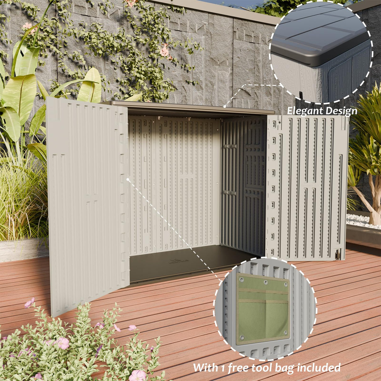 HOMSPARK 37 Cu.Ft Outdoor Storage Shed Weather Resistant, Resin Storage Sheds & Outdoor Storage Box for Backyard Garden Patio Lawn, Multi functional | Double-wall Shed with Lockable Doors,(Light Gray) HOMSPARK