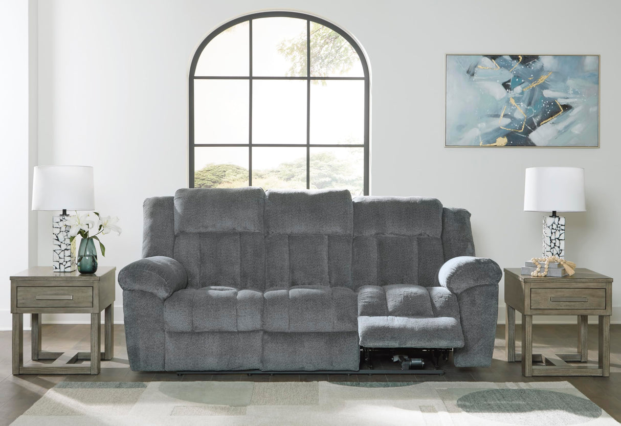 Signature Design by Ashley Tip-Off Modern Wall Hugger Power Reclining Sofa with Adjustable Headrest and USB Ports, Gray Signature Design by Ashley