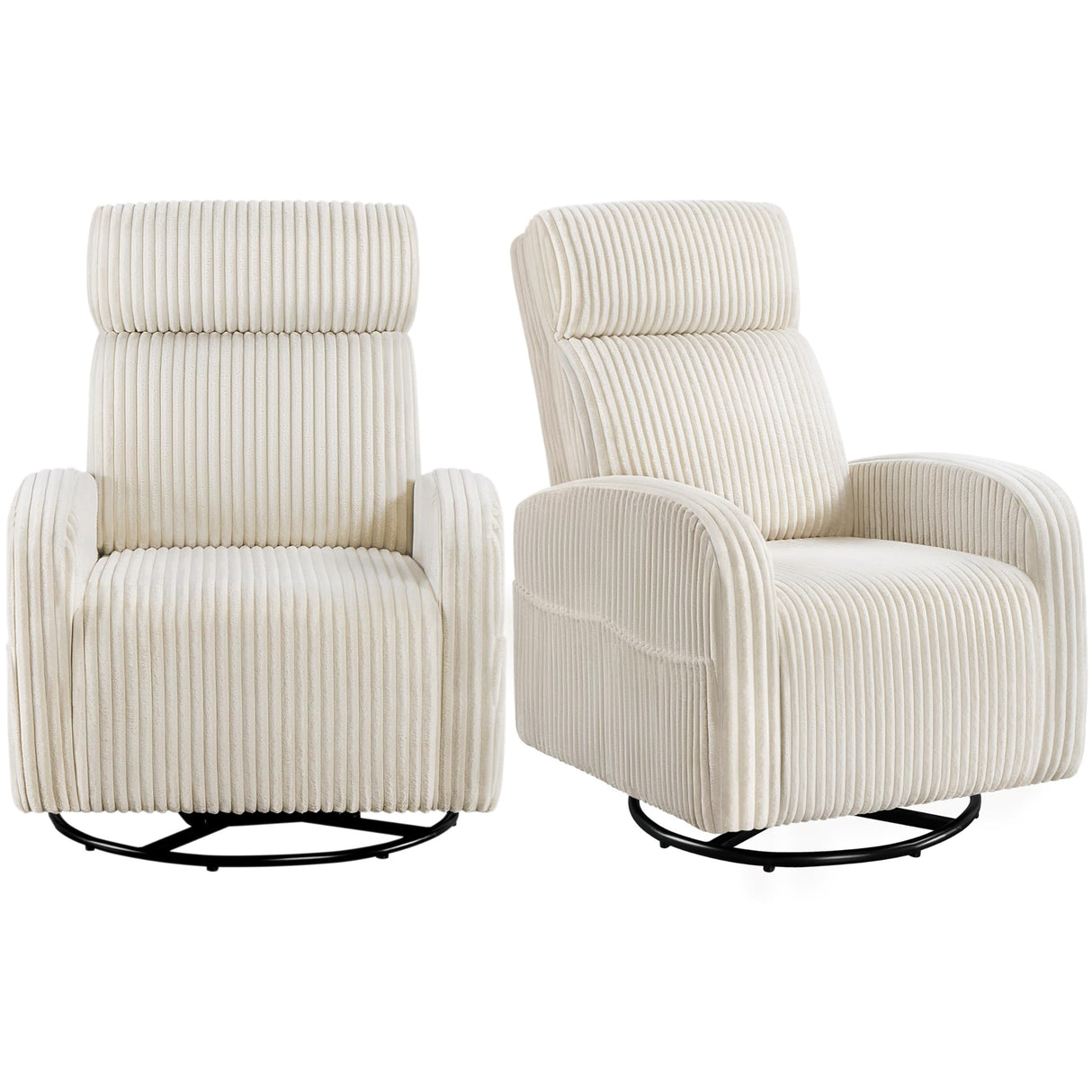 Yaheetech 360° Swivel Glider Chair for Nursery, Rocking Chair Nursing Chair with Side Pockets, Corduroy Glider for Living Room with High Back Beige Set of 2 Yaheetech
