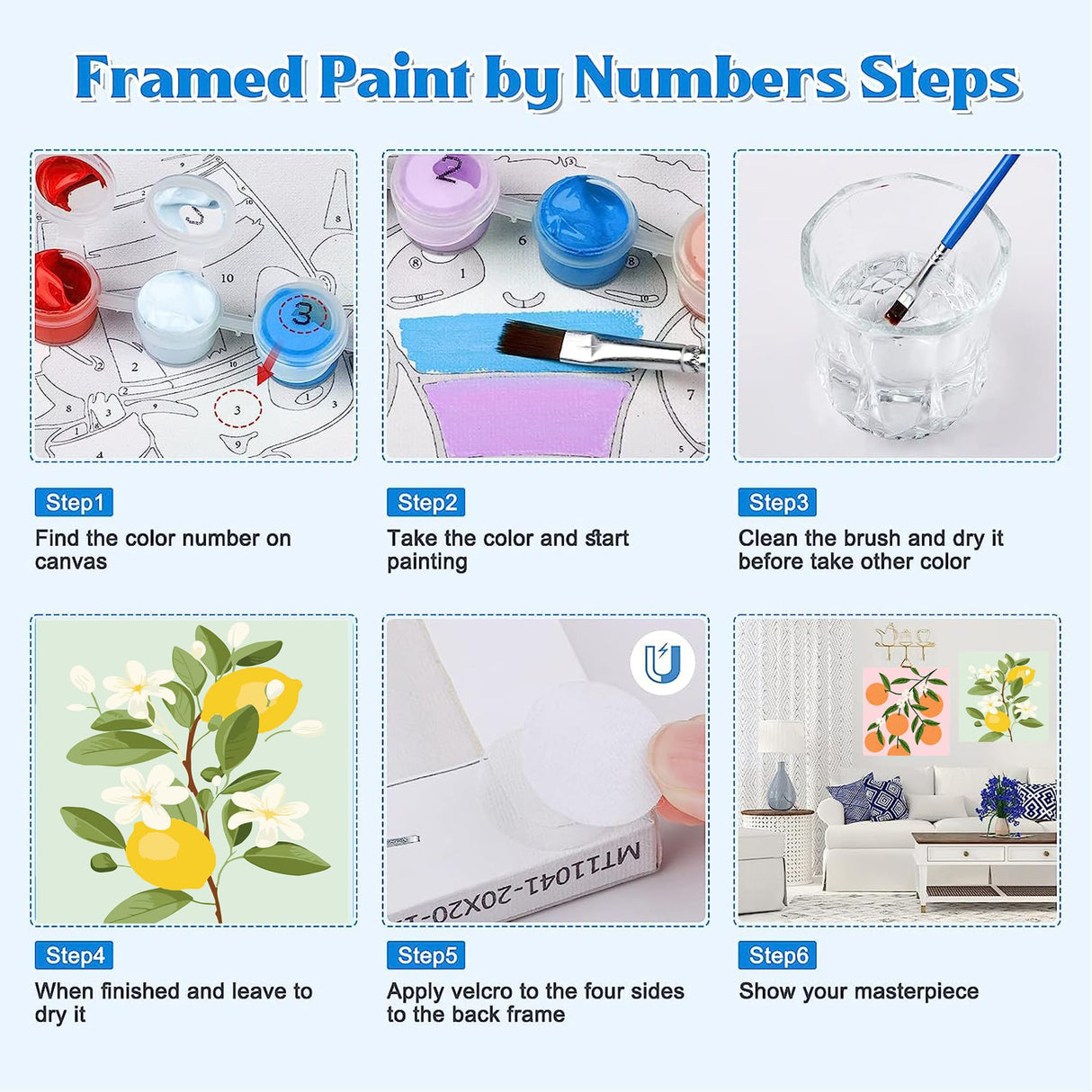 cupmod 2 Pack Framed Paint by Numbers Kit for Kids,Easy Acrylic Paint by Numbers Kits on Canvas,Fruit Oil Painting Paint by Number for Adults Beginners for Home Wall Decor (8x8inch) cupmod