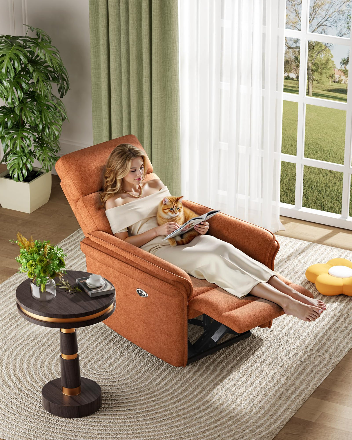 Susalt Power Recliner Chair with Adjustable Backrest Footrest, Ultra-Comfy Velvet Reclining Chair with Overstuffed Arms & Lumbar Support USB Port for Living Room Bedroom, Tool-Less (Brown) Susalt