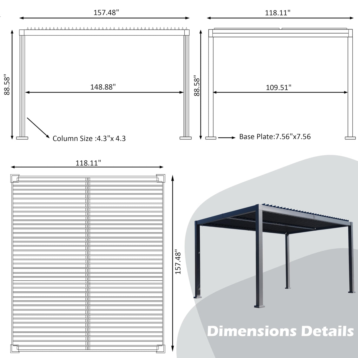 Goldshire 10'x 13' Patio Louvered Pergola Canopy Modern Aluminum Pergola with Adjustable Roof Rainproof Gazebo for Outdoor BBQ Deck Yard Lawn and Garden Deep Grey Hardtop Gazebo (10x13FT) Goldshire