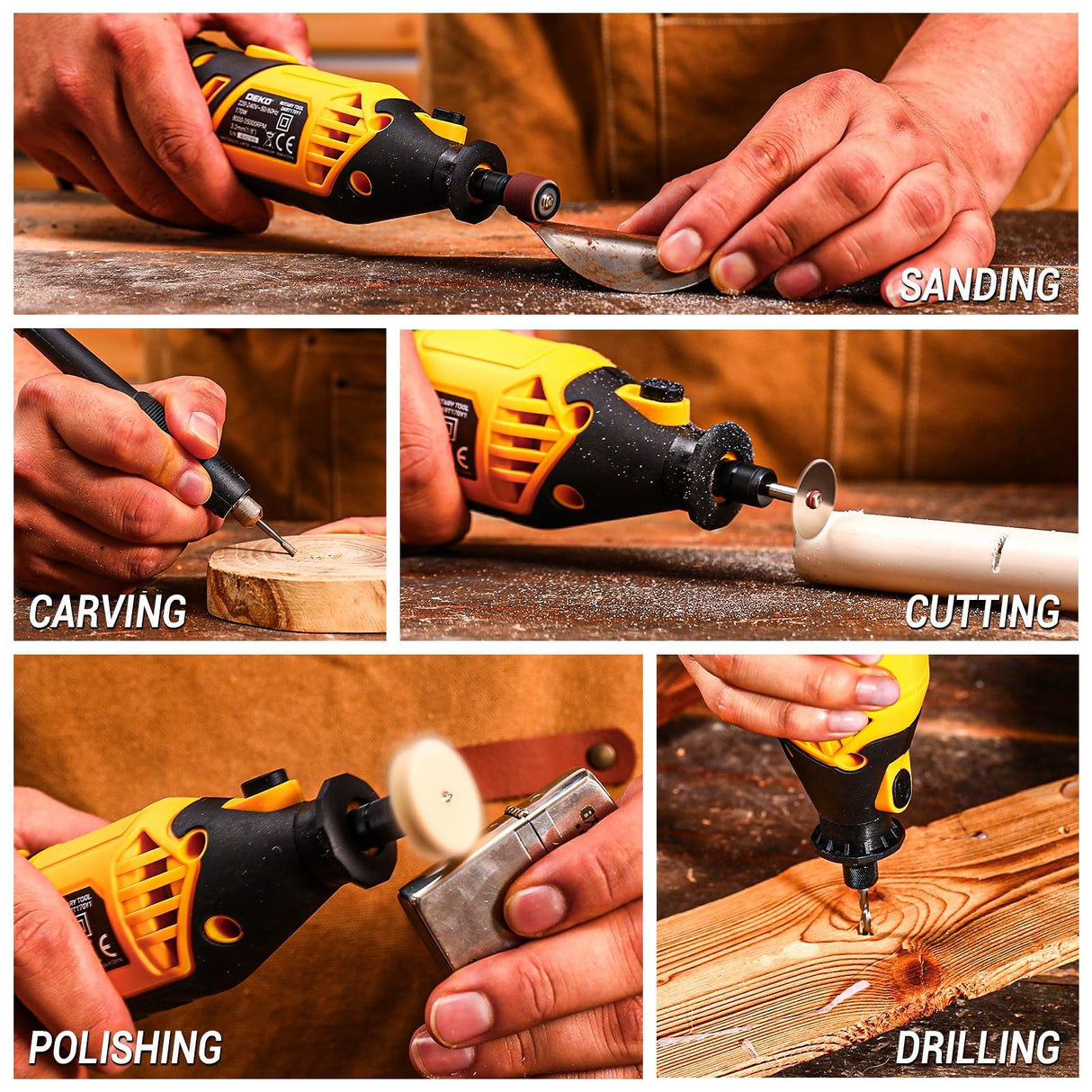 Rotary Tool Kit: DEKOPRO Power Hand Rotary Tools Mini for Wood/Metal, Electric Grinder Drill Machine Set with Flex Shaft for Carving, Cutting, Sanding, Grinding, Polishing, Engraving DEKOPRO