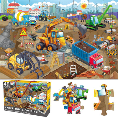 Jadeso 48 Pieces Jumbo Floor Puzzles for Kids ages 3-5, Puzzle for Kid Ages 4-6, Construction Site Jigsaw Large Puzzles, Children Learning Preschool Educational Toys, Great Gift for Kids 4-8 Years Old