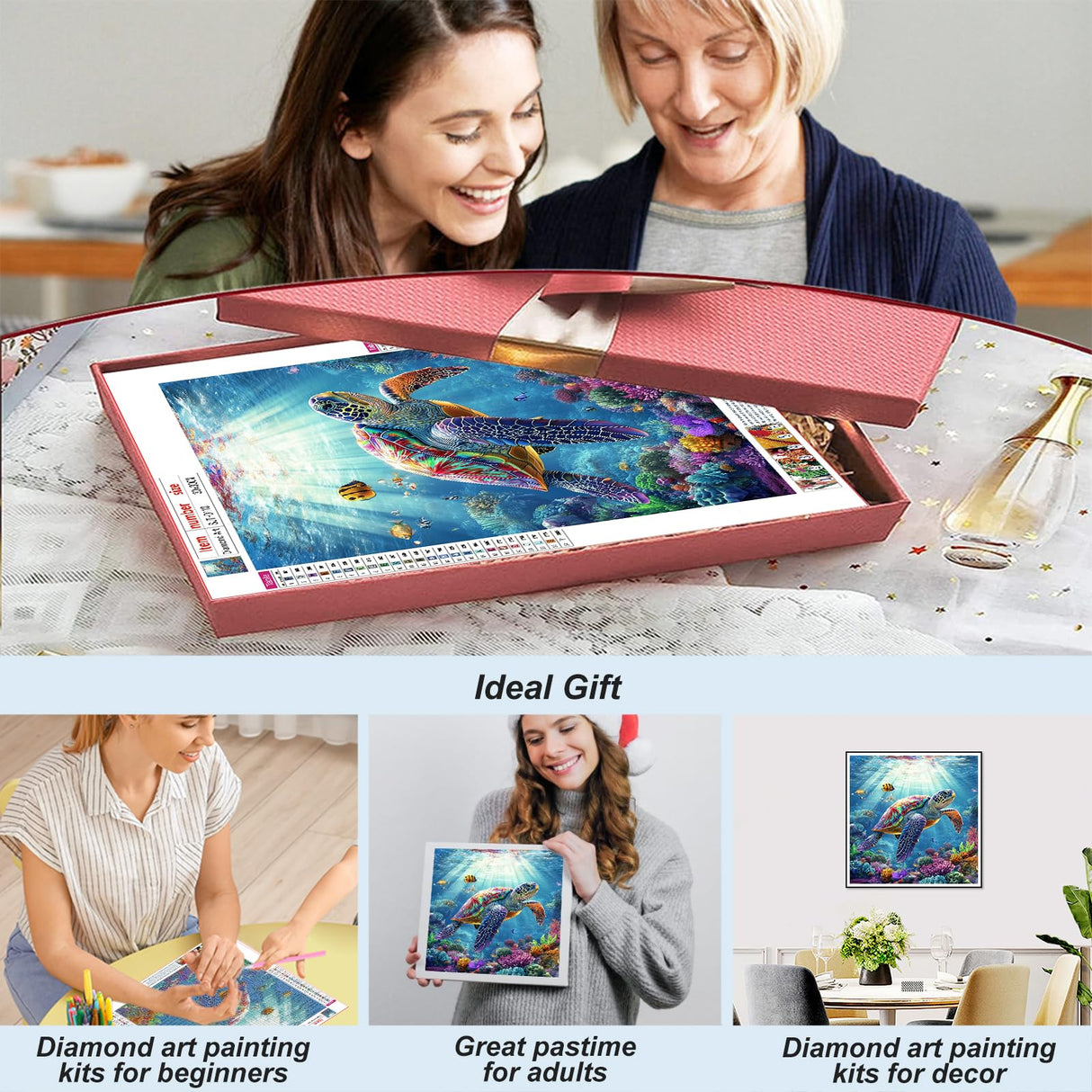 SJUTOUCI Sea Turtle Diamond Painting Kits for Adults, Diamond Art Kits for Beginners, 5D DIY Full Drill Gem Craft for Home Decor Gift 12x12inch, Animal SJUTOUCI