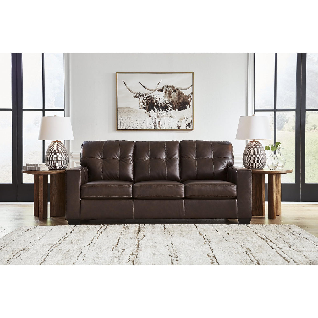 Signature Design by Ashley Santorine Transitional Tufted Leather Match Sofa, Dark Brown Signature Design by Ashley