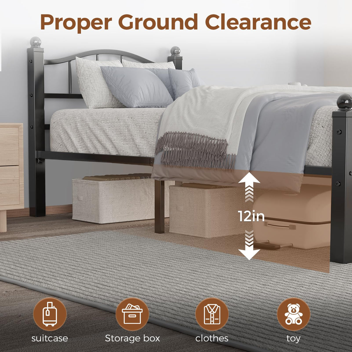 Blbeed Metal Twin Bed Frames, Noise-Free Design & Underbed Storage Heavy Duty Bed Frames with Headboard No Box Spring Needed/Tool-Free Assembly Blbeed