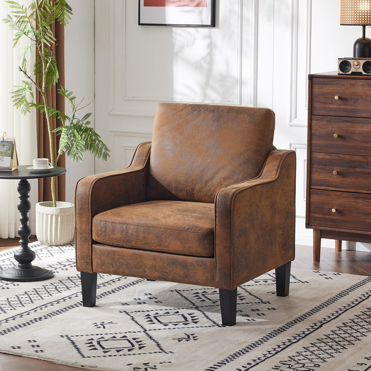 VINGLI Accent Chair for Living Room Chairs Rustic Reading Chair for Bedroom Scooped Arm Chair Mid Century Modern Accent Chairs Upholstered Comfy Chair for Apartment, Waiting Room VINGLI