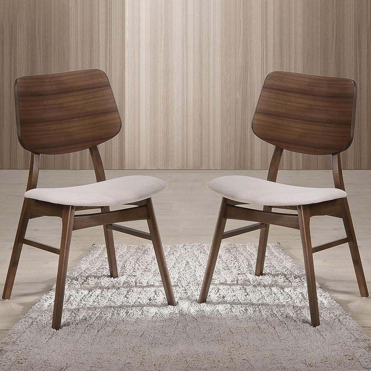 New Classic Furniture Mid-Century Modern Oscar Oval Back Dining Chair, Set of Two, Walnut Brown New Classic Furniture