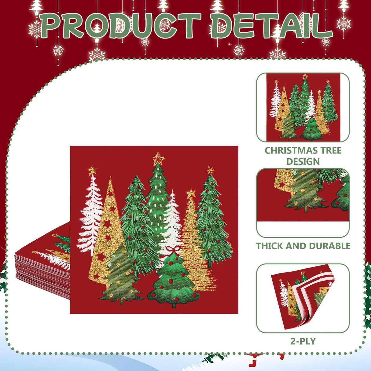 100Pcs Red Pines Trees Paper Napkins Christmas Disposable Party Napkin 6.5" Seasonal Winter Xmas Luncheon Hand Towel for Holiday New Year Party Table Decor AllReal