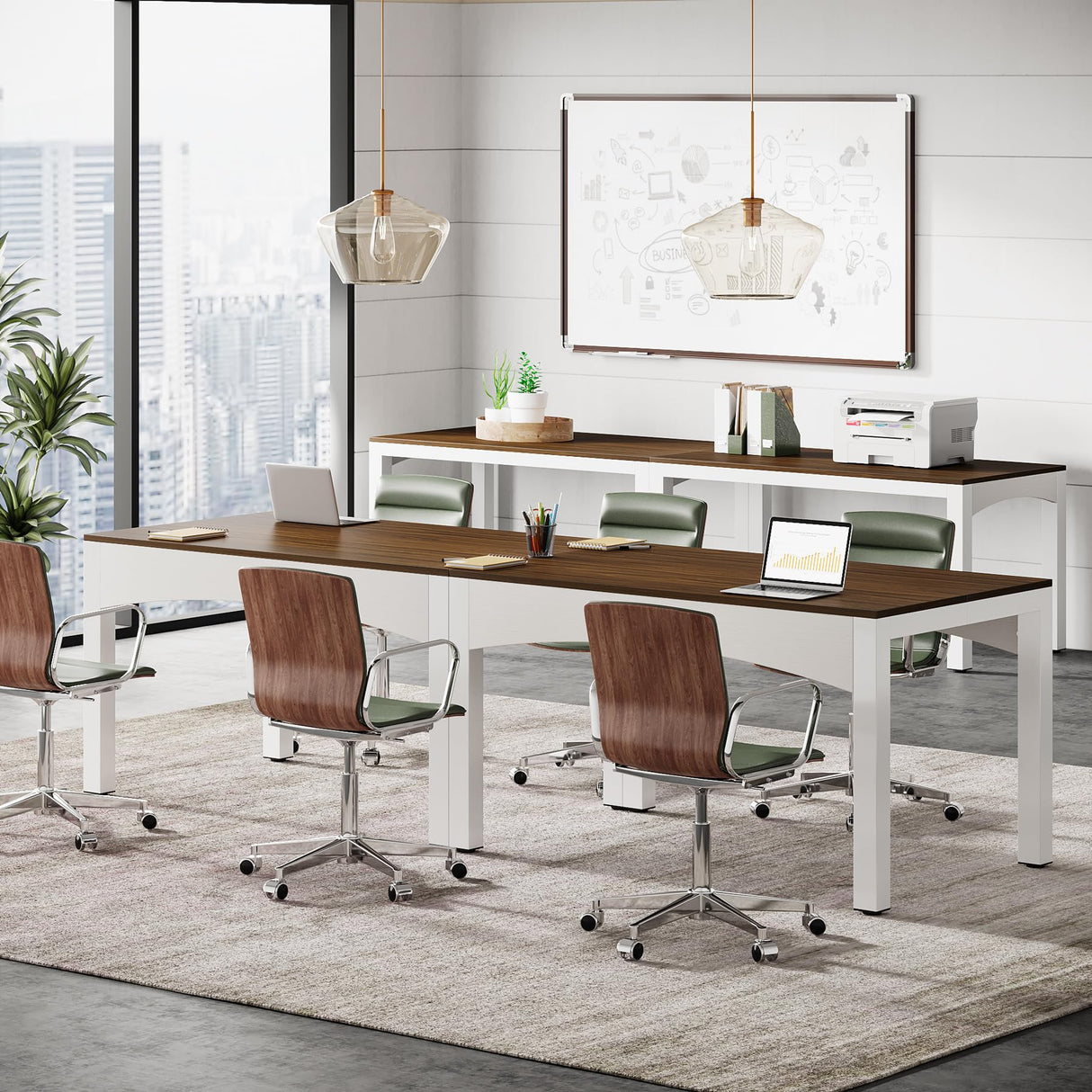 Tribesigns 8ft Extendable Conference Table, 94.49" L x 31.5" W x 30.9" H Meeting Seminar Table, Long Rectangle Shaped Boardroom Desk for Office Meeting Conference Room (Brown + White) Tribesigns