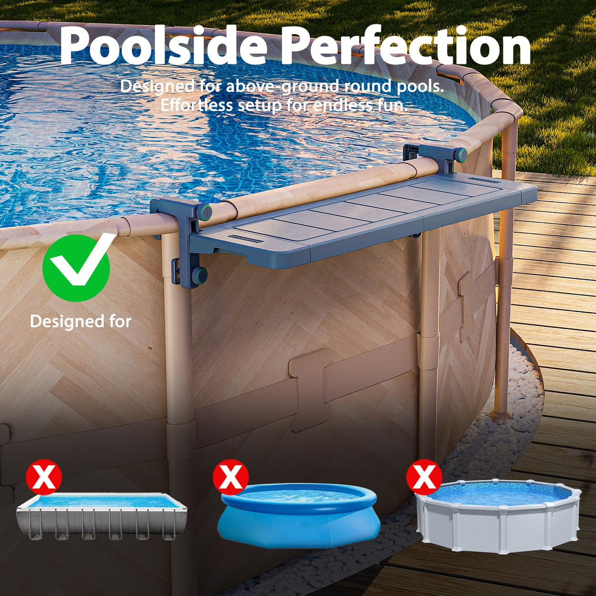 POOLHACKER Poolside Bar, Swim Up Bar Exclusively for Above-Ground Round Pools. Patio Poolside Table Smart Fold Easy Maintenance, Weather Resistant Stable Tabletop (Phantom Gray) POOLHACKER