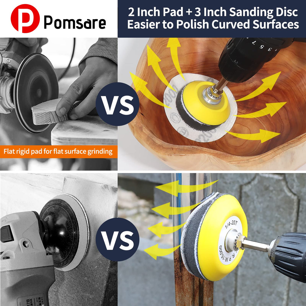 Pomsare 120pcs 3inch Sanding Discs with 2 & 3inch Backer Pads and Sanding Sponge Sander for Drill Grinder Rotary Tools Attachment with 1/4" Shanks, SandingPads 80-3000 Grit Pomsare
