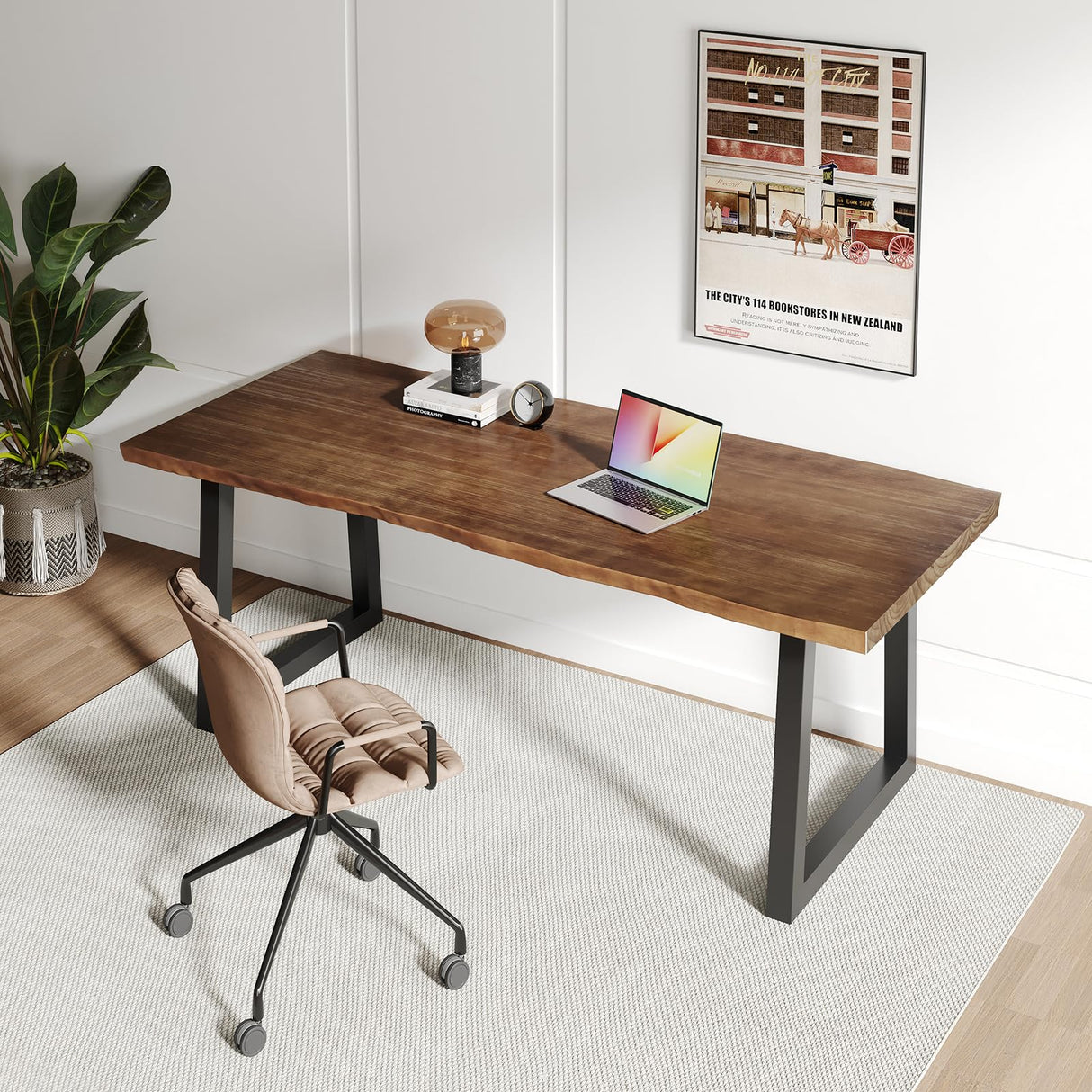 Sihtengxxhongs Solid Wood Computer Desk,Rustic Style 55-inch Large Office Desk- Modern Gaming Working for Home Office, Modern Simple Design, Ideal for Study, Writing, Dining Sihtengxxhongs