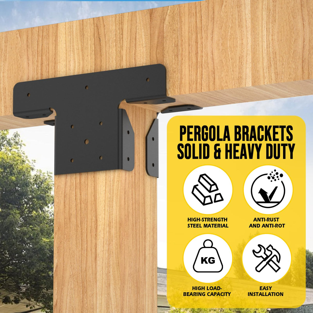 Lipshome 4Pcs Heavy Duty Pergola Brackets,Adjustable Pergola Brackets 4x4,Can be Fence Post Brackets for Metal Posts to Wood (4pcs 3-Way T Brackets) Lipshome