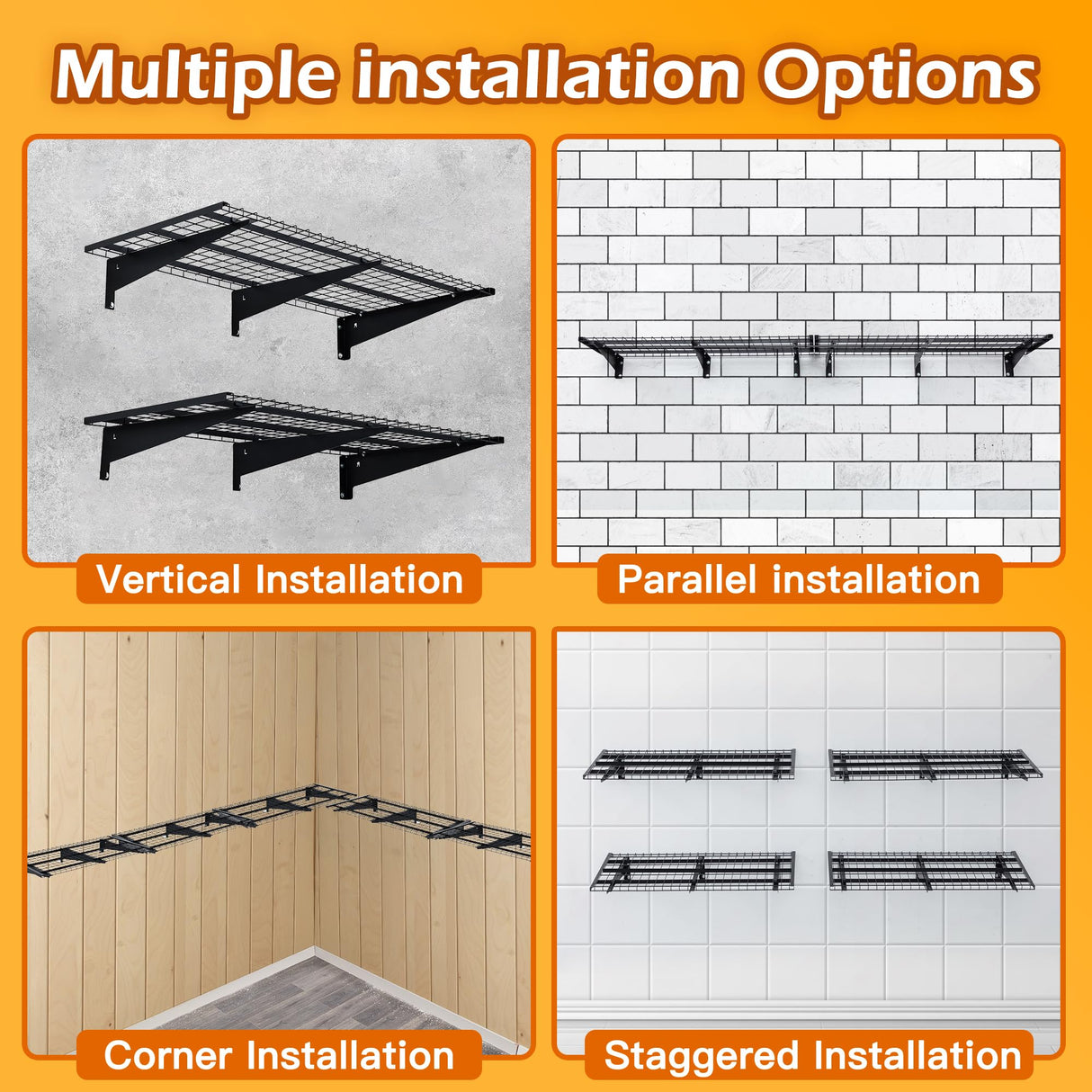 WAREYEASY Garage Wall Shelving, 2-Pack 2 x 4ft Garage Storage Rack,Loads 700 lbs 24-inch-by-48-inch Heavy Duty Wall Shelves,24” x 48” Garage Wall Shelf,Black WAREYEASY