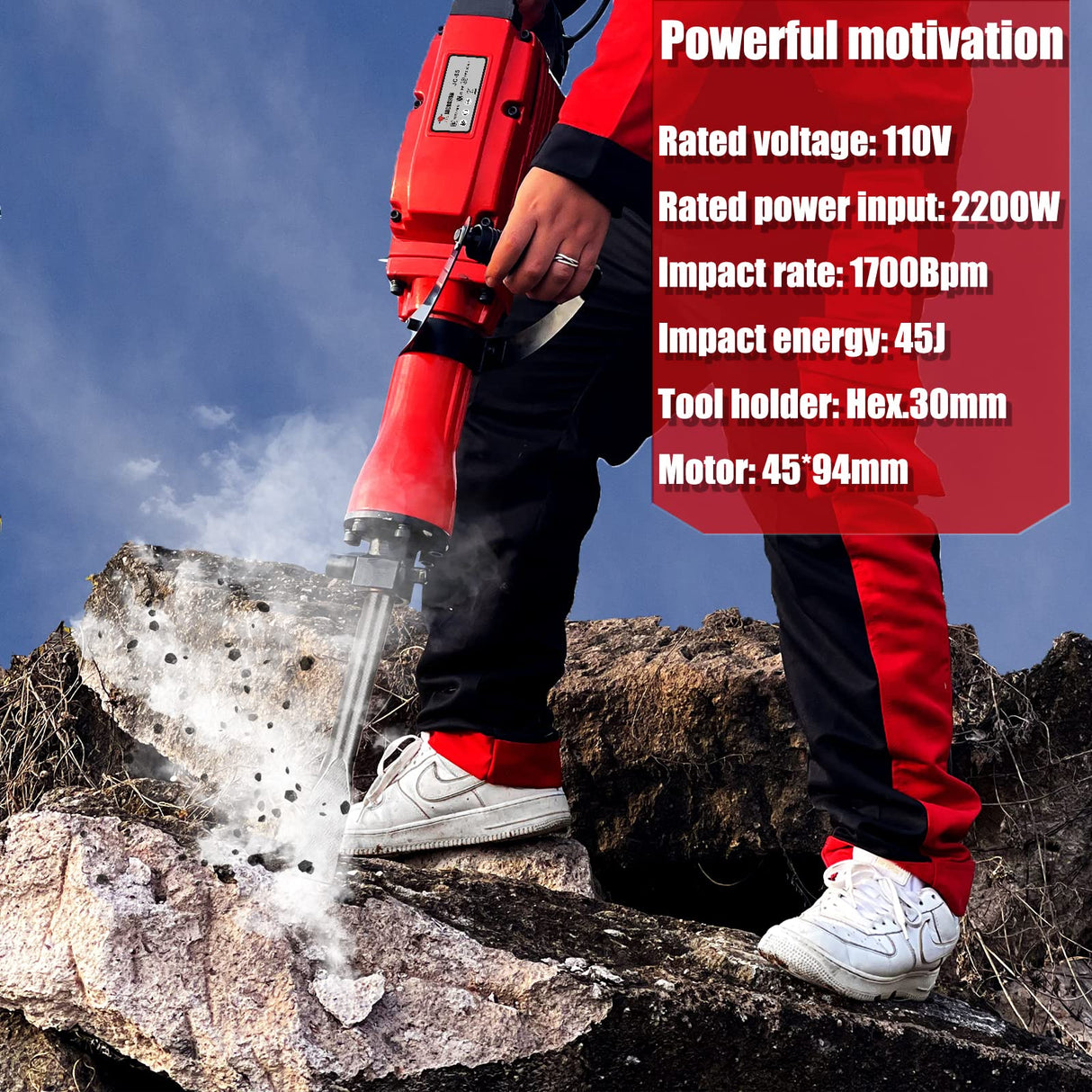 JACKCHEN Demolition Electric Jack Hammer with 6pcs chisel bit, Concrete Breaker Power Hammer, Heavy Duty Concrete Breaker Demolition Drills JACKCHEN