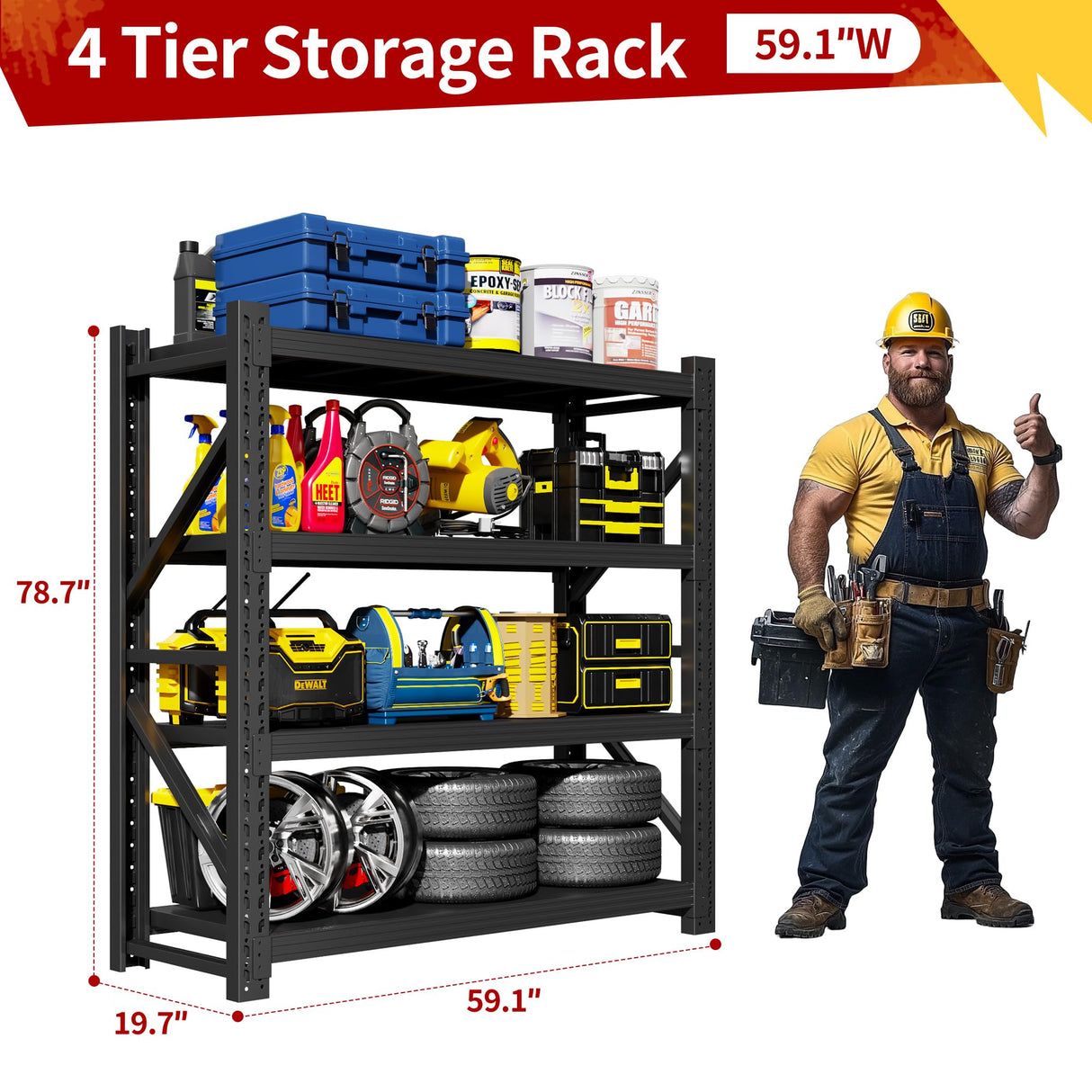 Vlriis 5000LBS Heavy Duty Garage Shelving Units, 78.7" H Adjustable Storage Shelves, Metal Storage Racks Industrial Shelving Utility Shelf for Warehouse, Basement (Black, 78.7" H x 59.1" W x 19.7" D) Vlriis