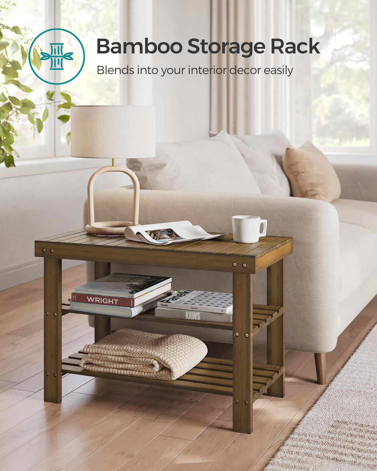 SONGMICS Shoe Rack Bench, 3-Tier Bamboo Shoe Storage Organizer, Entryway Bench, Holds Up to 286 lb, 11.3 x 27.6 x 17.8 Inches, for Entryway Bathroom Bedroom, Yellow Brown ULBS04WL SONGMICS