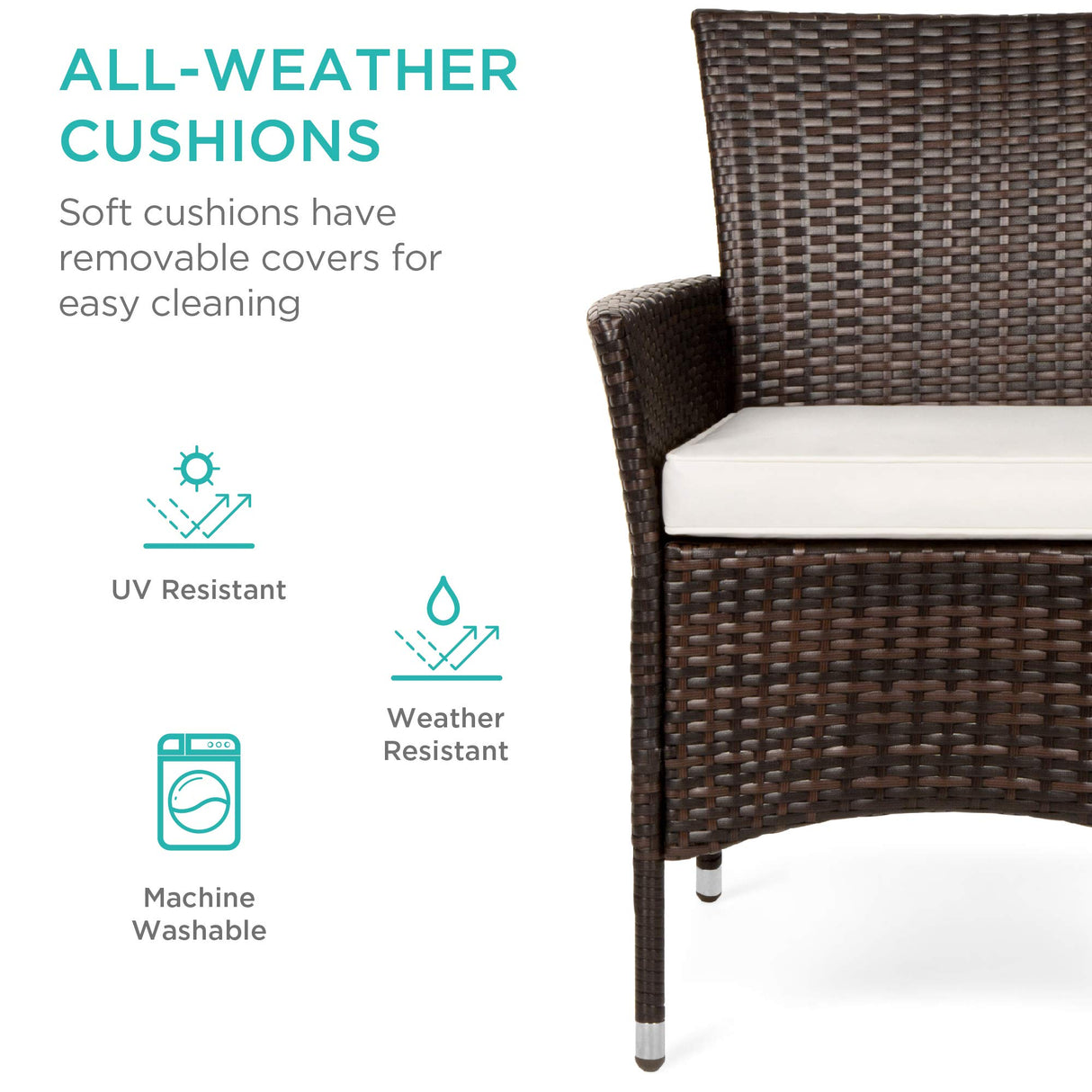 Best Choice Products 5-Piece Indoor Outdoor Wicker Dining Set Furniture for Patio, Backyard w/Square Glass Tabletop, Umbrella Cutout, 4 Chairs - Cream Best Choice Products