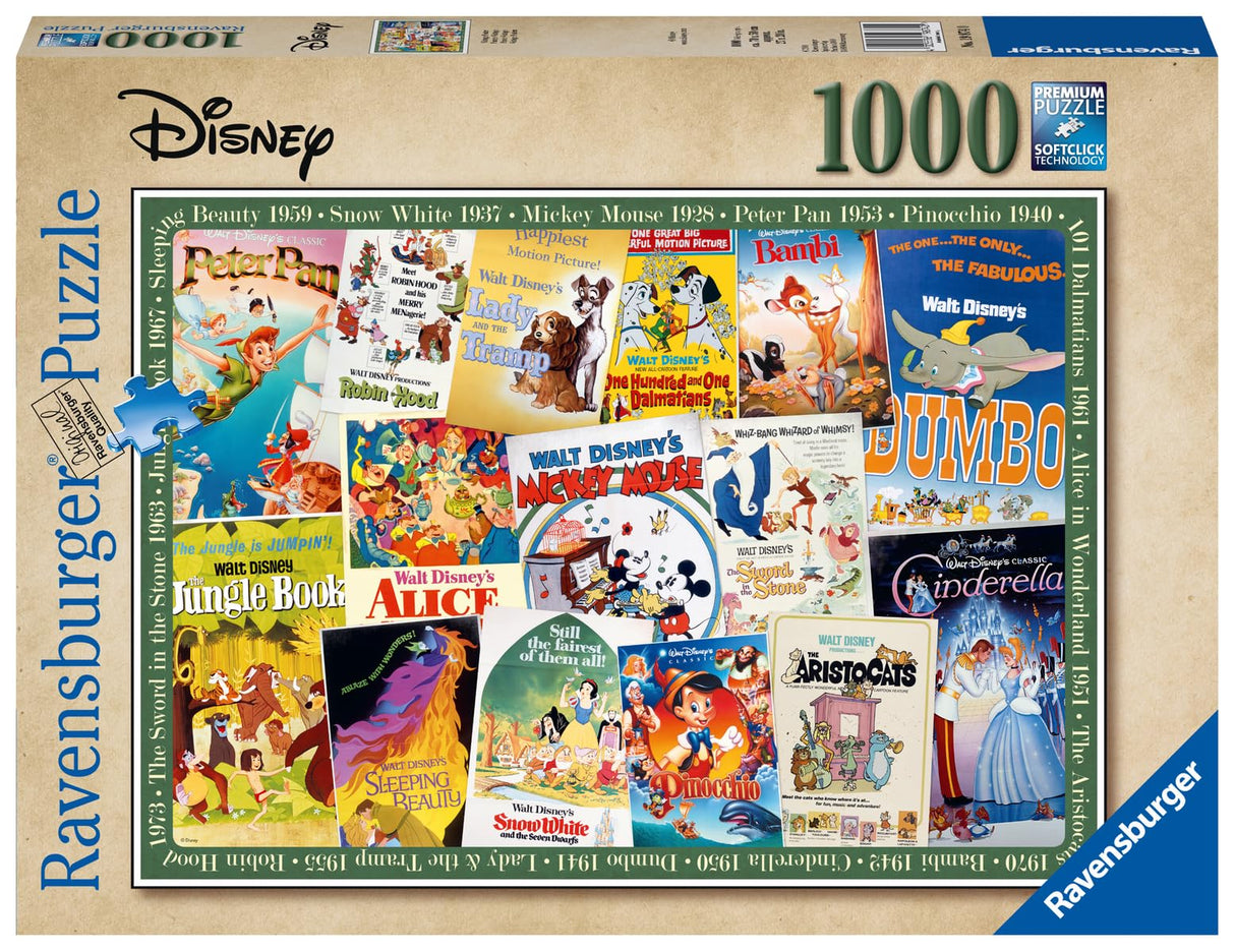 Ravensburger 19874 Disney Vintage Movie Posters 1000 Piece Puzzle for Adults, Every Piece is Unique, Softclick Technology Means Pieces Fit Together Perfectly Ravensburger