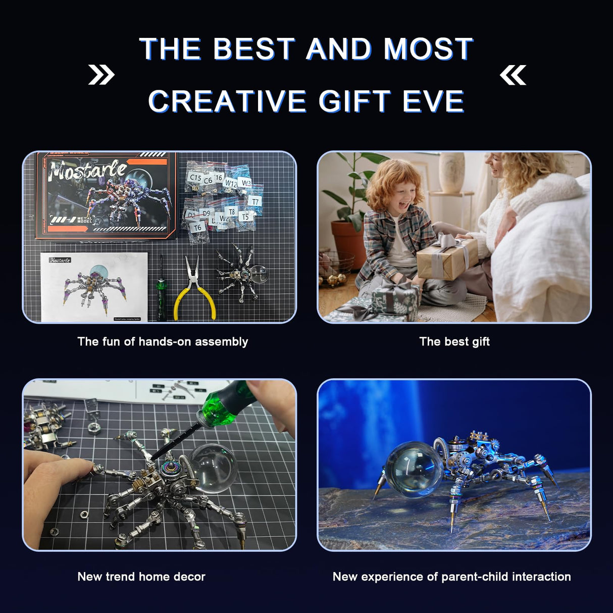 Mostarle Crystal Lamp Jumping Spider 3D Metal Puzzle, Arcynix DIY Model Kit Sci-Fi Mechanical Spider Steampunk Decor, Creative Gift & Futuristic Home Décor for Adults & Teens Arcynix