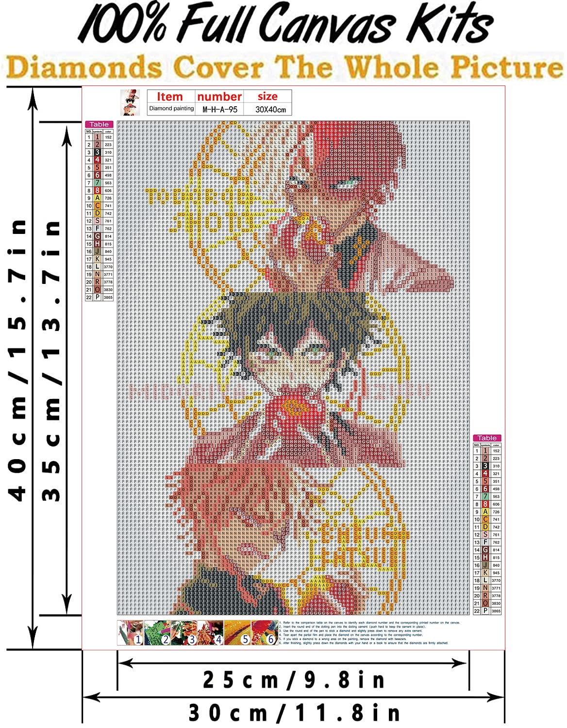 DIY 5D Diamond Painting Anime by Number Kits Full Drills for Adults, Cross Stitch Crystal Rhinestone Embroidery Pictures Arts Craft for Home Wall Decor Gift.(M-H-A-95-30X40) vodwml