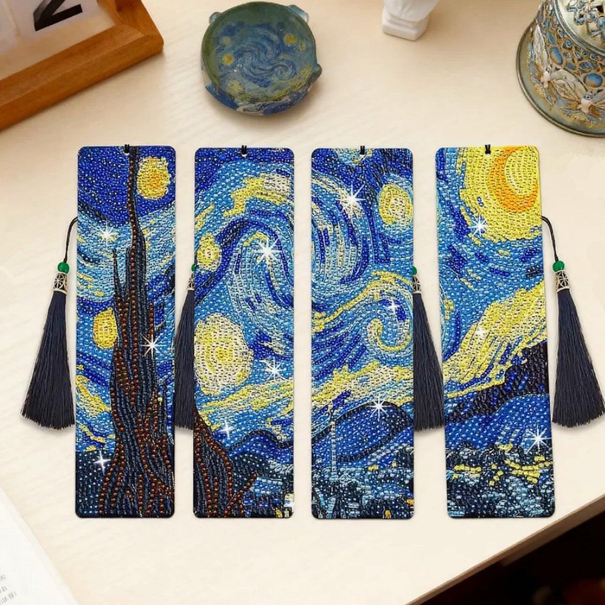 NUFTVI 4 PCS Diamond Art Bookmarks Van Gogh Starry Night, DIY Acrylic Diamond Painting Bookmarks Kits for Adult Reader and Crafts Lovers NUFTVI