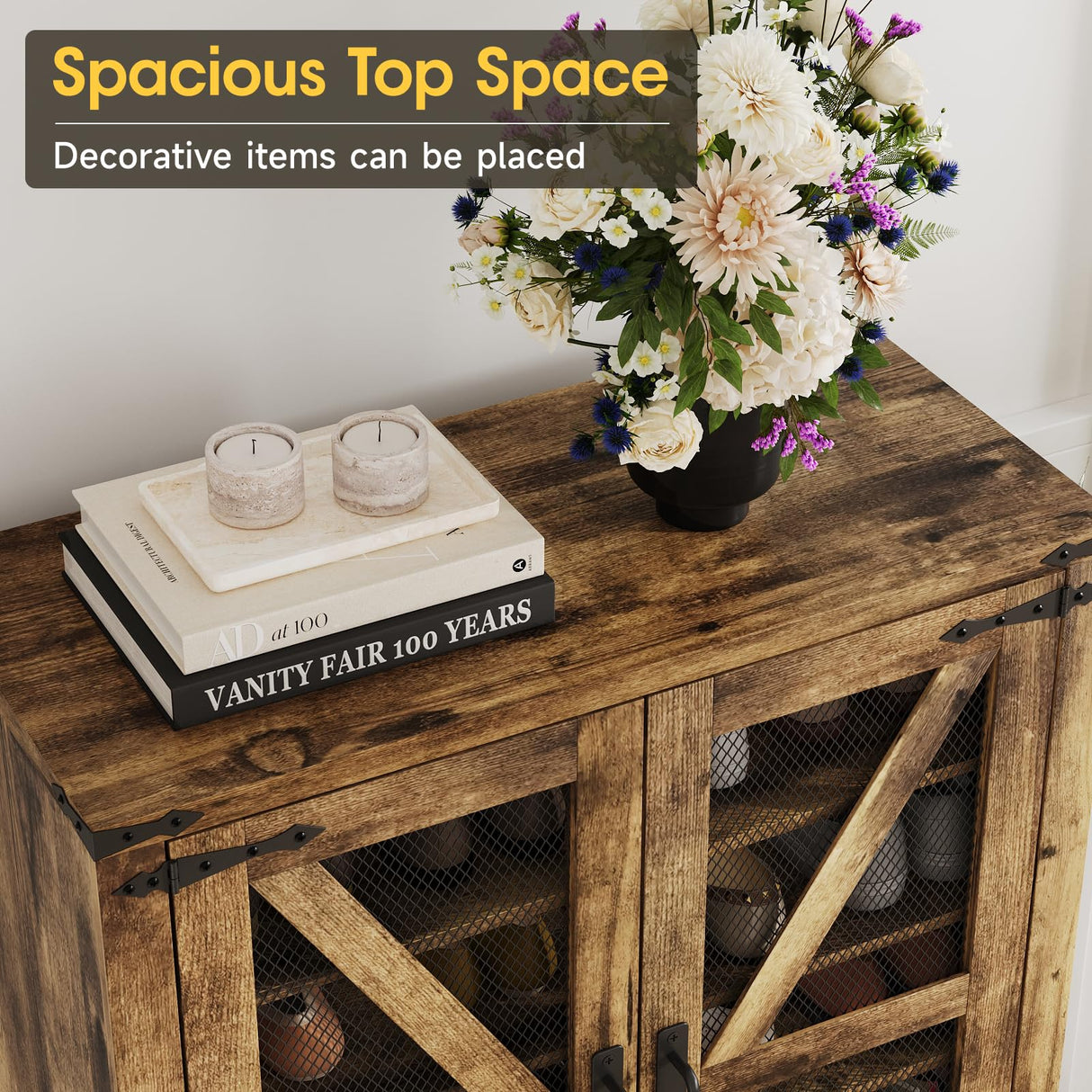 Maupvit Farmhouse Shoe Cabinet with Doors, 6-Tier Shoes Rack Shoe Storage Organizer with Adjustable Shelves & Metal Legs, Rustic Shoe Storage Cabinet for Entryway, Hallway, Closet, Living Room Maupvit