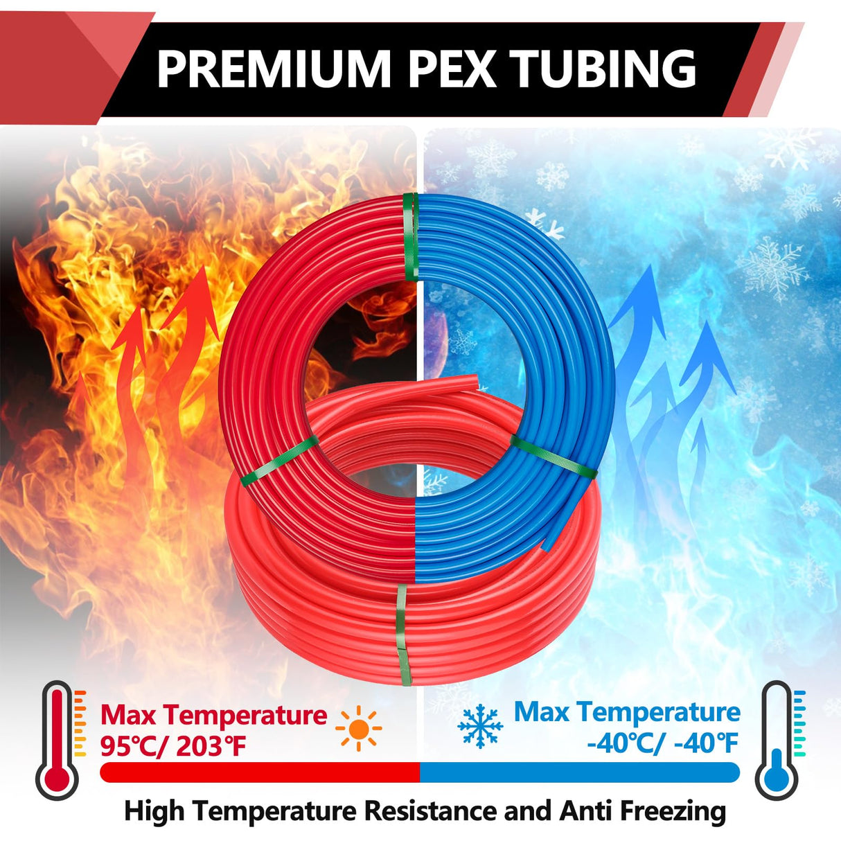 EFIELD 1/2 inch 2 x100 ft Pex-A Pipe/Tubing Blue & Red 200 ft Length for Potable Water-for Hot/Cold Water-Plumbing Applications, with Free Pipe Cutter EFIELD