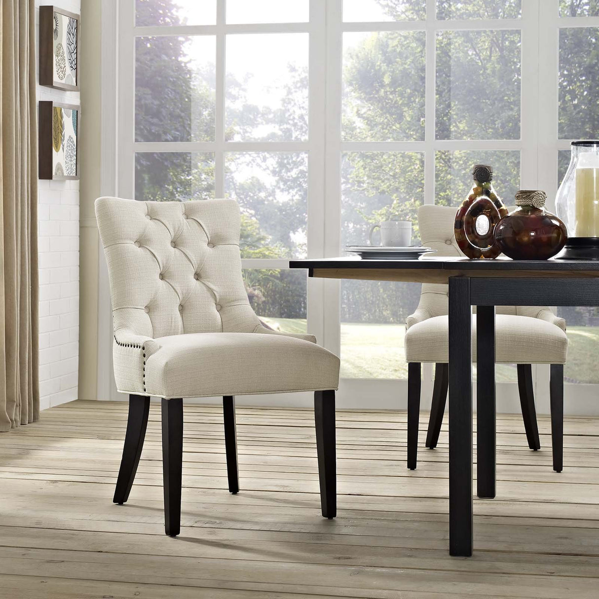 Modway Regent Modern Elegant Button-Tufted Upholstered Fabric with Nailhead Trim, Dining Side Chair, Beige Modway