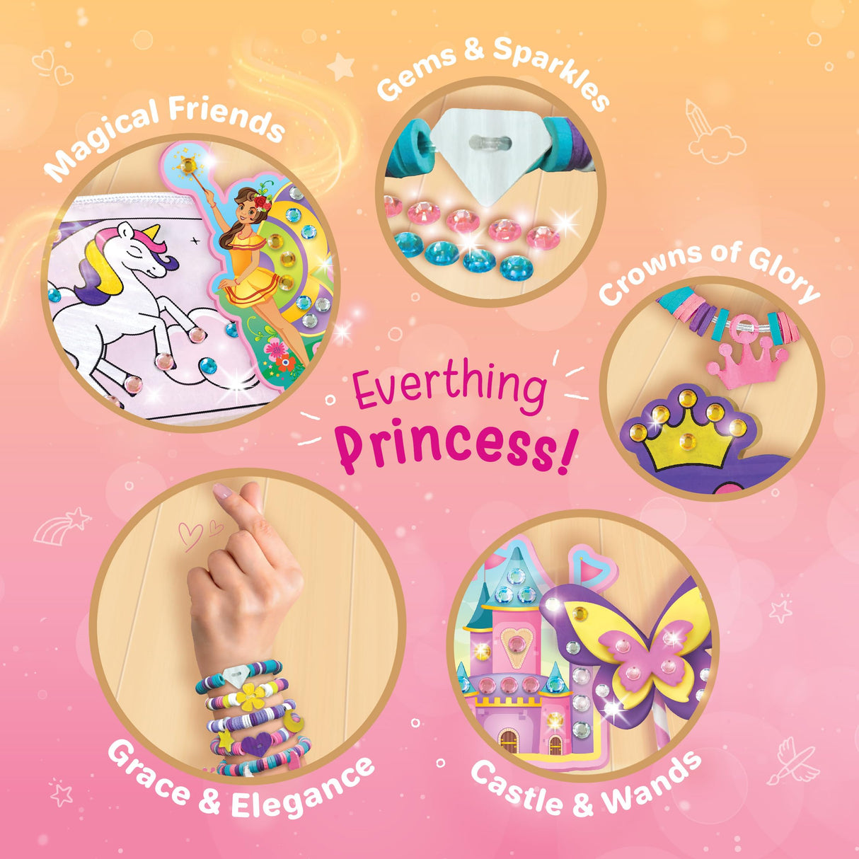 Imagimake Princess Craft Kit | 10 Mess-Free DIY Activities | Bracelet Making Kit, Unicorn Pouch, Butterfly Wands & Photo Frame | Girls Toys Age 6-8 | 5,6,7,8,9,10,11,12 Year Old Girl Birthday Gifts Imagimake