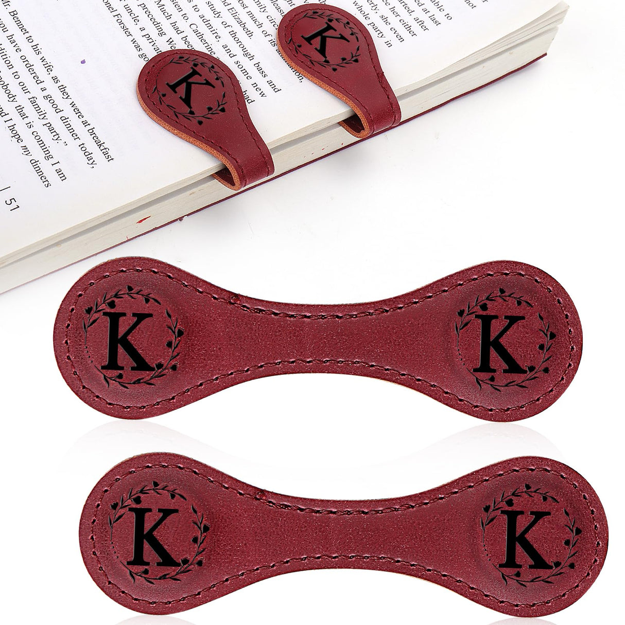 2PCS Magnetic Bookmarks, Magnetic Leather Bookmark with Initial, Double-Sided Magnetic Bookmarks for Women, Bookmark Clip Gift for Book Lover Readers Men Women Teachers Students, Book Accessories (K) Mity rain