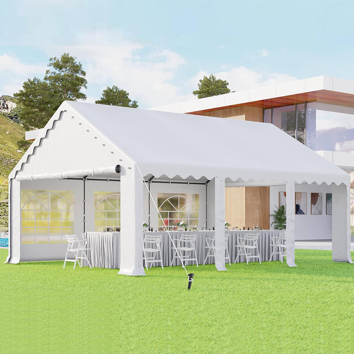 MFSTUDIO 16'x20' Party Tent, Outdoor Heavy Duty Party Tents with Removable Sidewalls, Large Canopy Tent Shelter for Outdoor Events Wedding Birthday, White MFSTUDIO