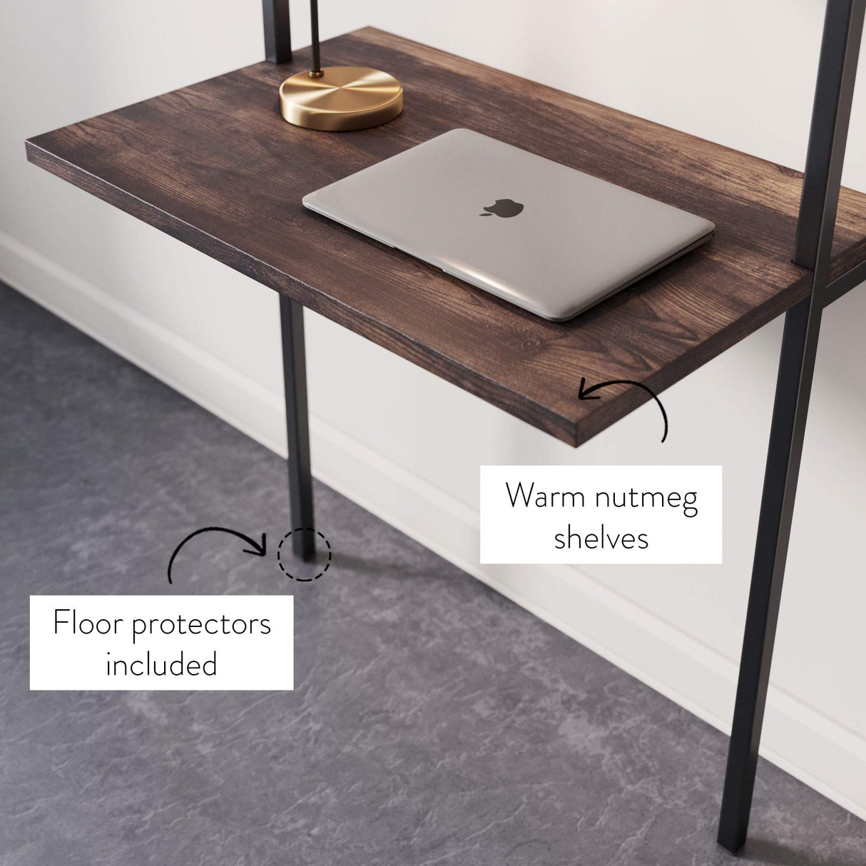 Nathan James Theo 2-Shelf Industrial Wall Mount Ladder Table, Small Computer or Writing Desk, Nutmeg/Matte Black Nathan James